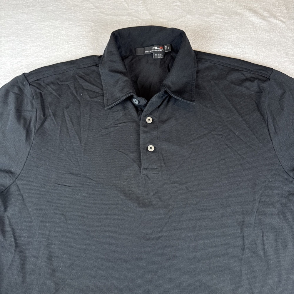 RLX Ralph Lauren L BLK Polo Short Sleeve Shirt Wicking Performance Golf Stretch